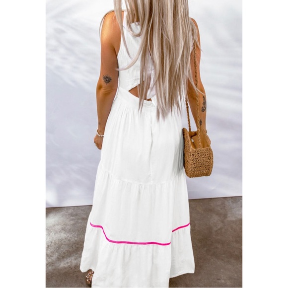 White With Pink Embroidery Maxi Dress - Picture 4 of 5